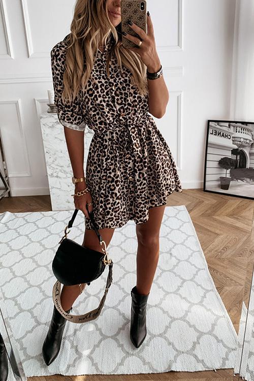 Animal Print Belted Mini Dress - Fashionpara