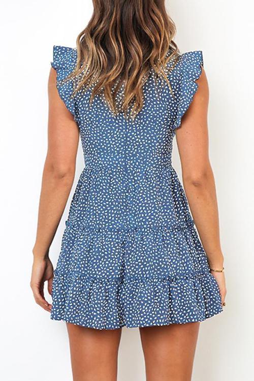 Print Deep V Neck Mini Dress - Fashionpara