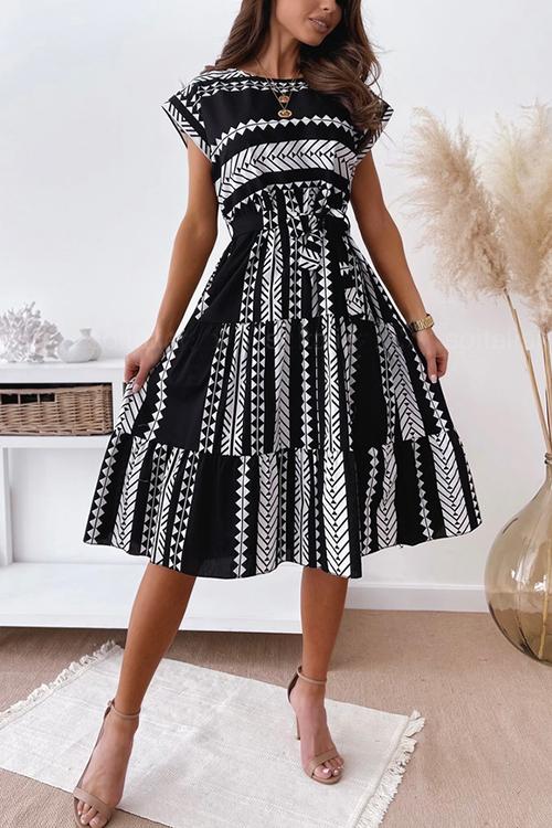 Print Belted Dress - Fashionpara