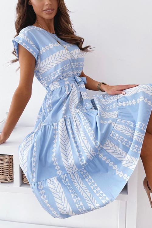 Print Belted Dress - Fashionpara