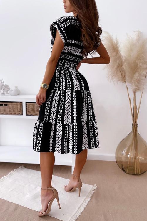 Print Belted Dress - Fashionpara