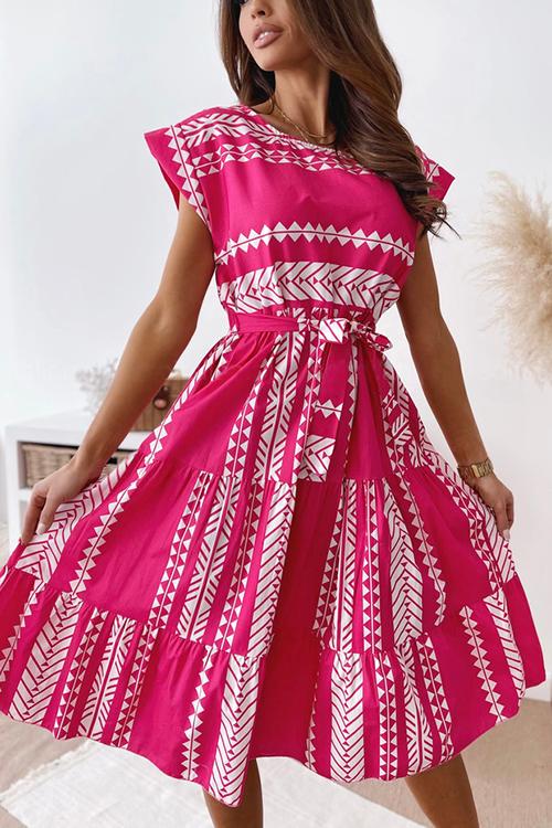 Print Belted Dress - Fashionpara