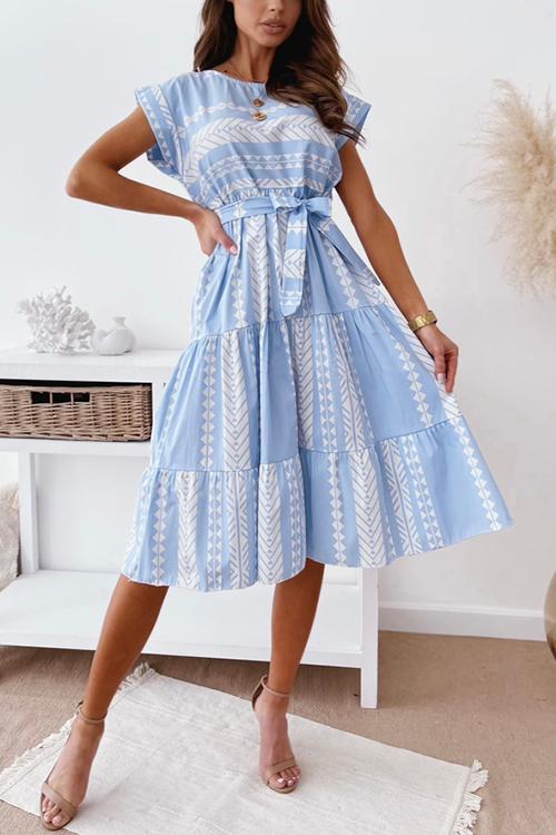 Print Belted Dress - Fashionpara