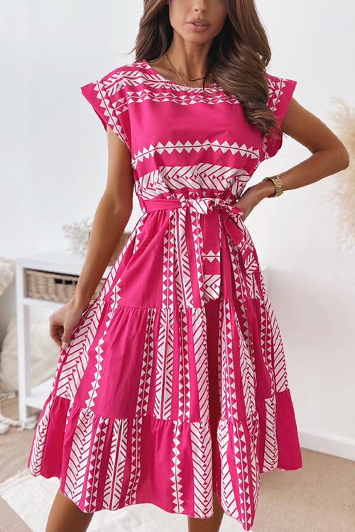 Print Belted Dress - Fashionpara