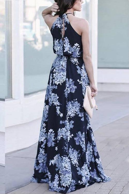 Floral Print Slit Sleeveless Maxi Dress - Fashionpara