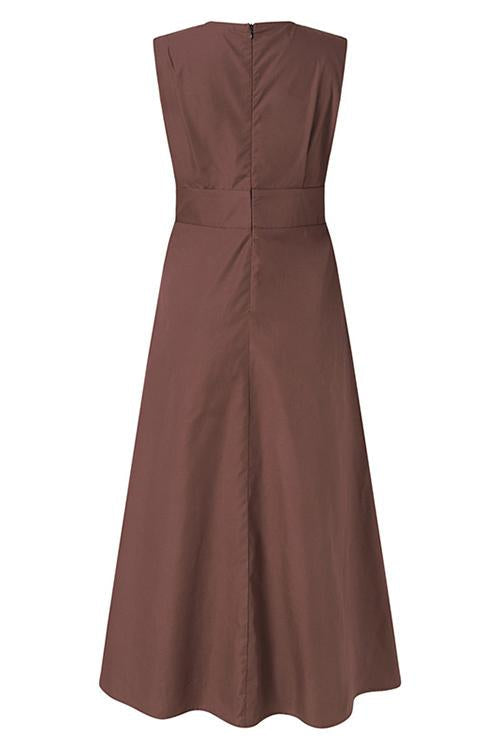 Linen V Neck Sleeveless Maxi Dress - Fashionpara