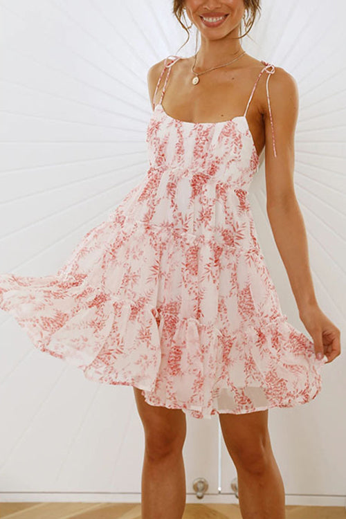 Ruffles Floral Print Slip Mini Dress - Fashionpara