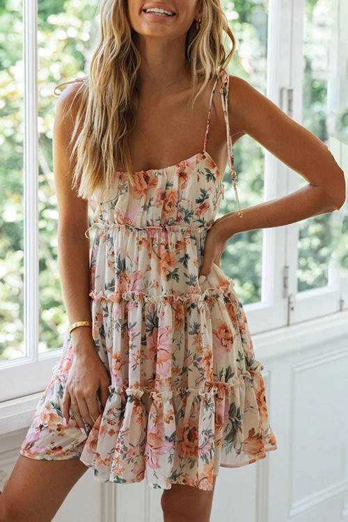 Ruffles Floral Print Slip Mini Dress - Fashionpara