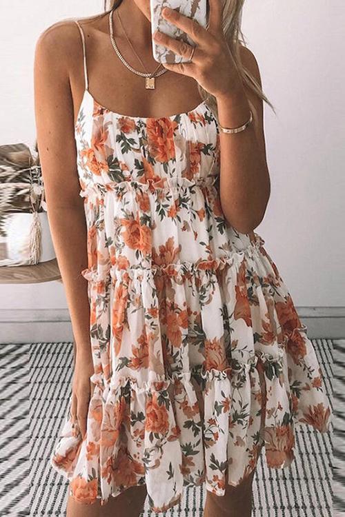 Ruffles Floral Print Slip Mini Dress - Fashionpara