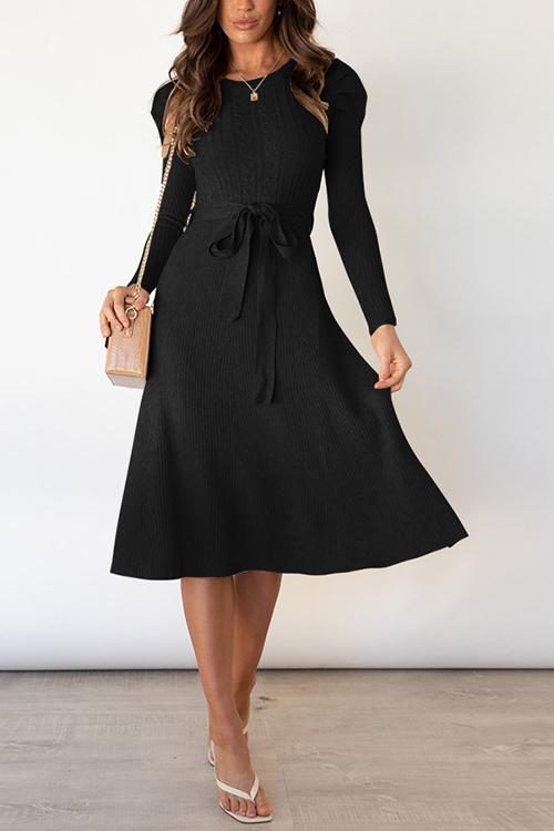 Swing O Neck Long Sleeve Midi Sweater Dress - Fashionpara