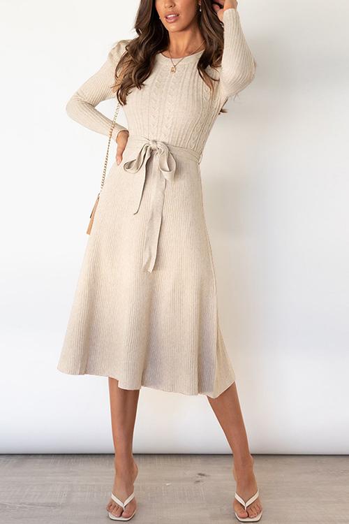 Swing O Neck Long Sleeve Midi Sweater Dress - Fashionpara