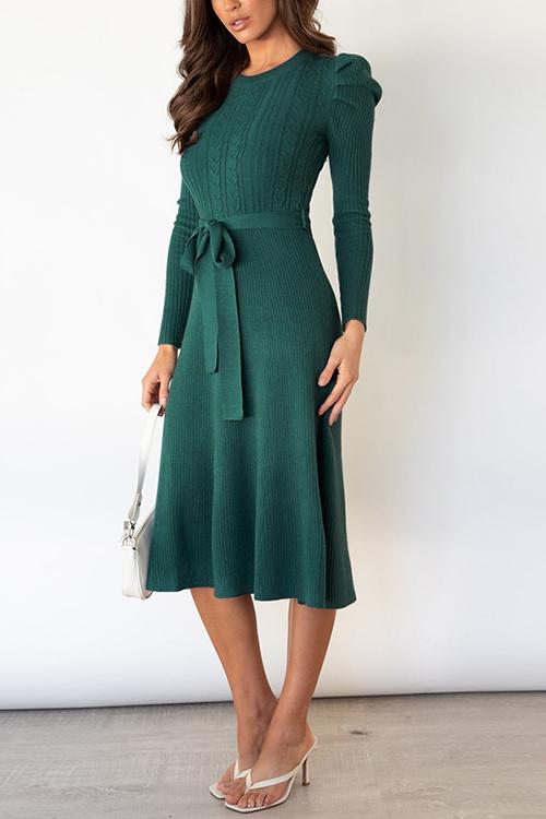 Swing O Neck Long Sleeve Midi Sweater Dress - Fashionpara