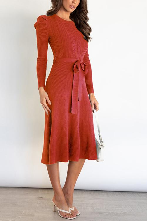 Swing O Neck Long Sleeve Midi Sweater Dress - Fashionpara