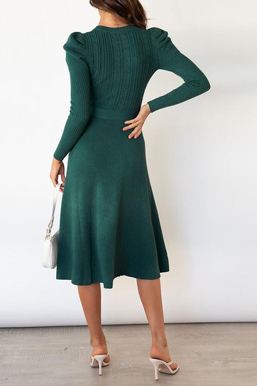 Swing O Neck Long Sleeve Midi Sweater Dress - Fashionpara