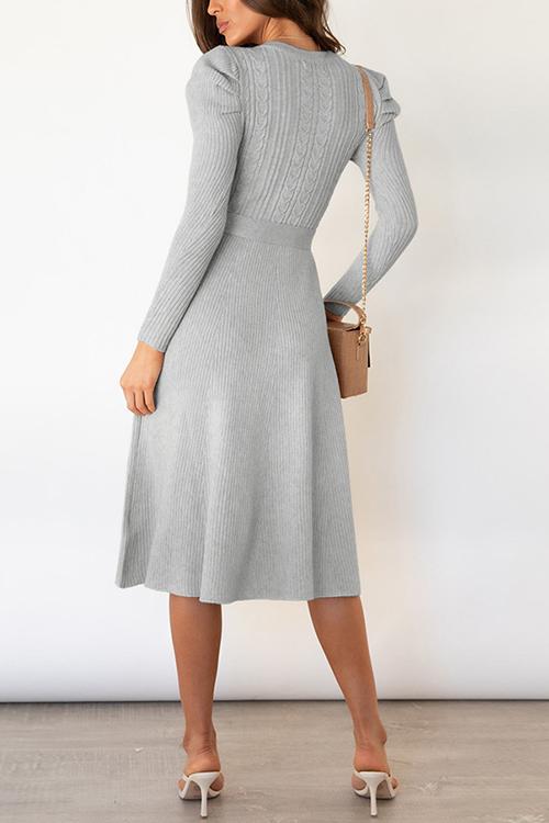 Swing O Neck Long Sleeve Midi Sweater Dress - Fashionpara