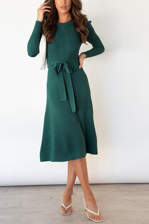 Swing O Neck Long Sleeve Midi Sweater Dress - Fashionpara