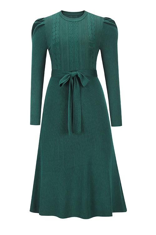 Swing O Neck Long Sleeve Midi Sweater Dress - Fashionpara