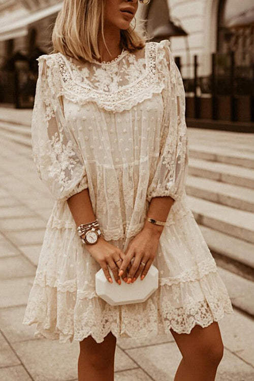 Layer Lace Round Neck Tunic Dresses - Fashionpara