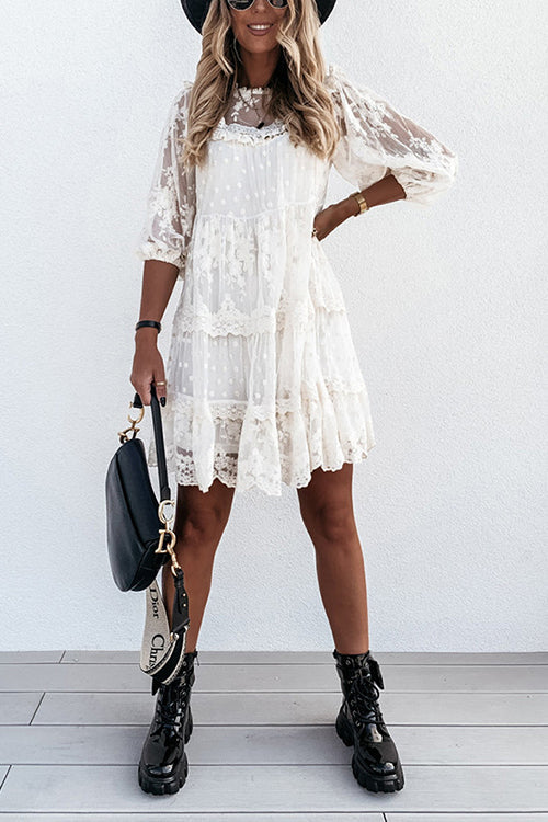 Layer Lace Round Neck Tunic Dresses - Fashionpara