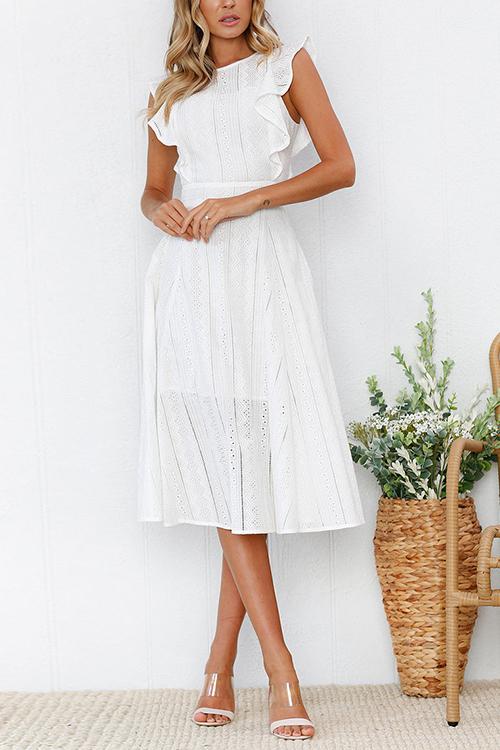 Gathered Waist O Neck Cotton Skater Dress - Fashionpara