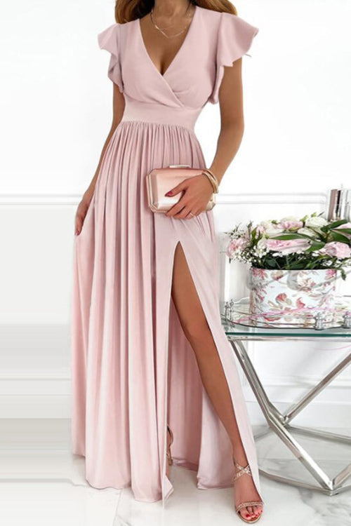 Flares V Neck High Slit Maxi Dress - Fashionpara