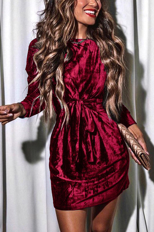 Velvet Twist Long Sleeve Mini Dress - Fashionpara