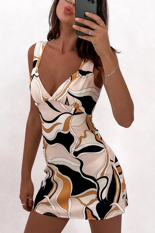 Geometry Print V Neck Bodycon Dress - Fashionpara