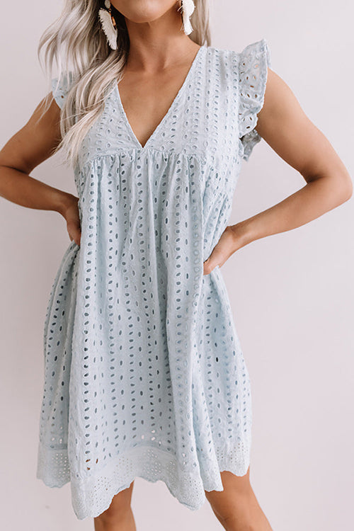 Embroidery Ruffle Trim Smock Dress - Fashionpara