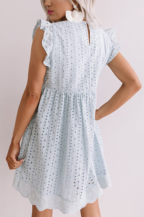 Embroidery Ruffle Trim Smock Dress - Fashionpara