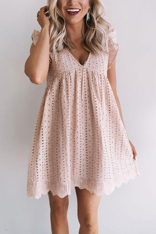 Embroidery Ruffle Trim Smock Dress - Fashionpara