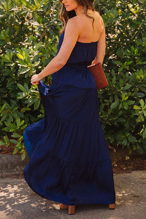 Strapless Belted Maxi Dress - Fashionpara