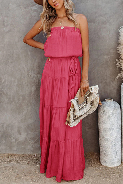 Strapless Belted Maxi Dress - Fashionpara