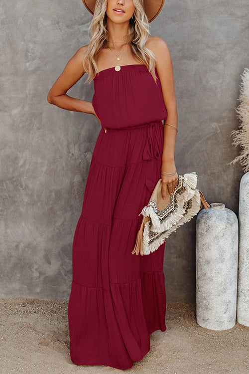 Strapless Belted Maxi Dress - Fashionpara