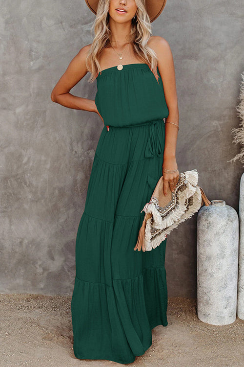 Strapless Belted Maxi Dress - Fashionpara