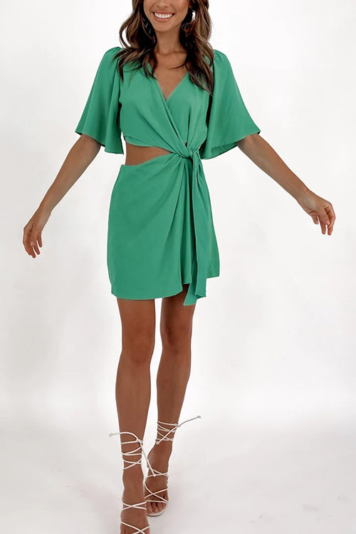 Crossover Cut Out Tie Fron Mini Dress