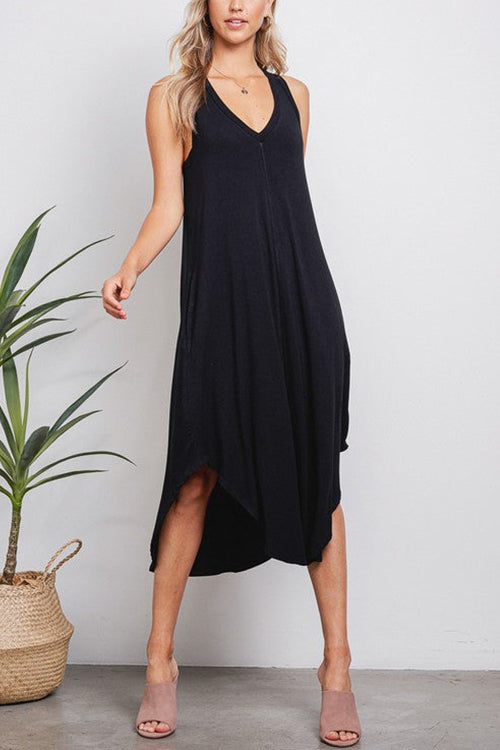 I THINK NOT V Neck Tank Midi Dress - Fashionpara