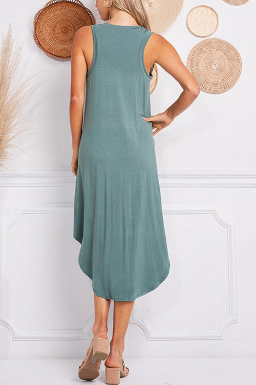 I THINK NOT V Neck Tank Midi Dress - Fashionpara