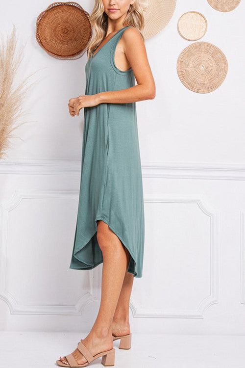 I THINK NOT V Neck Tank Midi Dress - Fashionpara