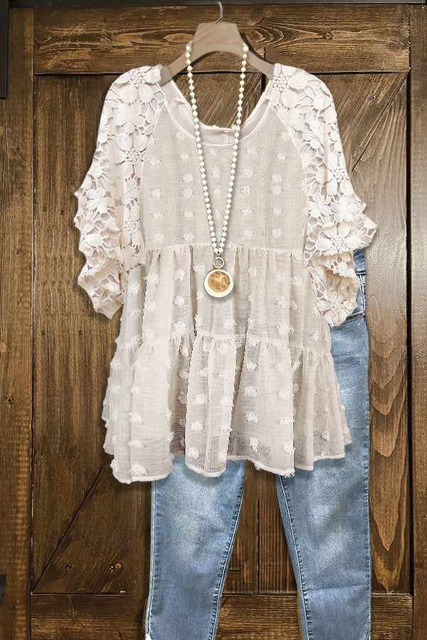 Fashion Lace Ruffle Sleeve Chiffon Blouse