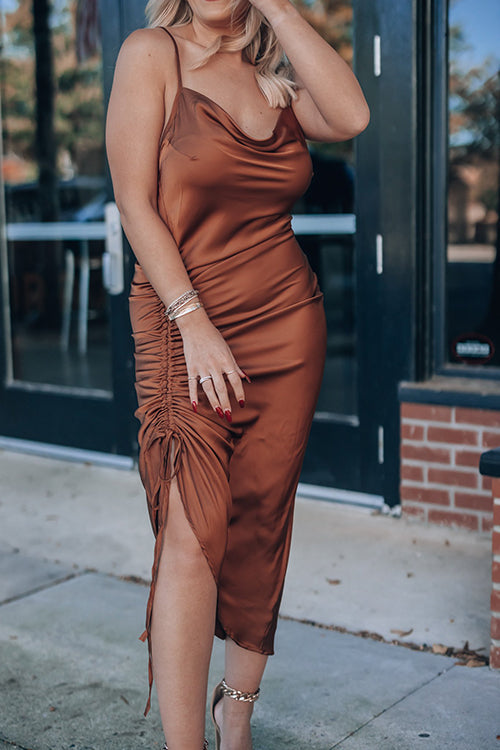 Date Night Satin Midi Dress - Fashionpara