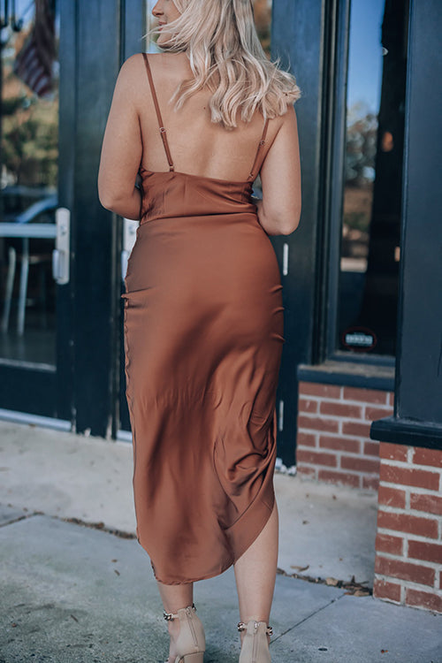 Date Night Satin Midi Dress - Fashionpara