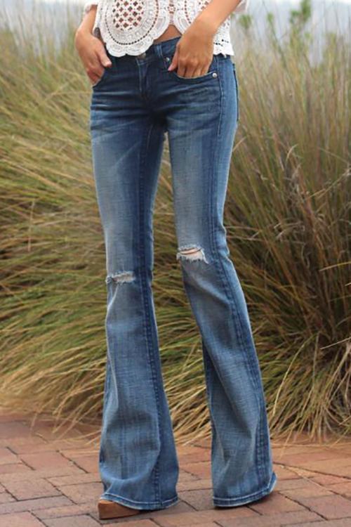 Broken Hole Bell Jeans - Fashionpara