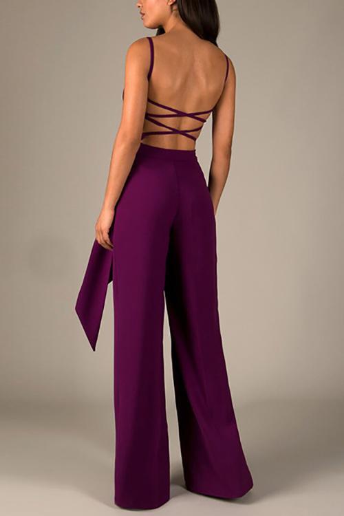 Knot Backless Slip Jumpsuits - Fashionpara