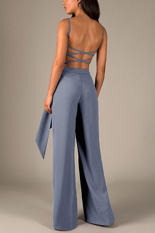 Knot Backless Slip Jumpsuits - Fashionpara