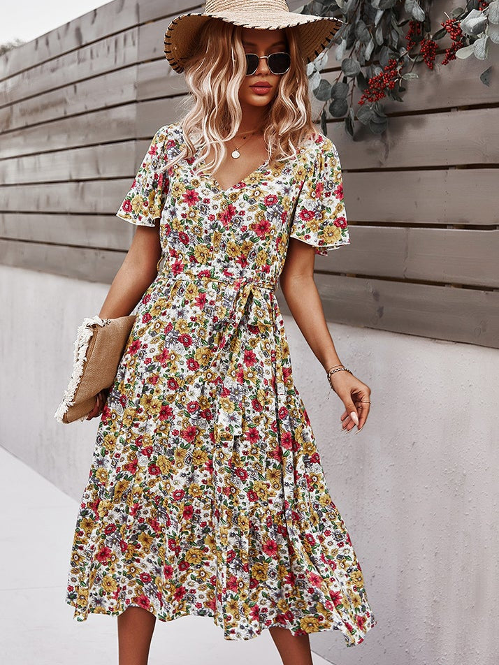 Small floral craft long dress - Fashionpara