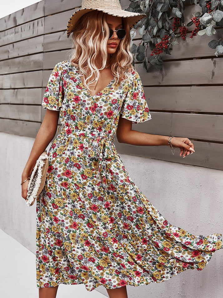 Small floral craft long dress - Fashionpara