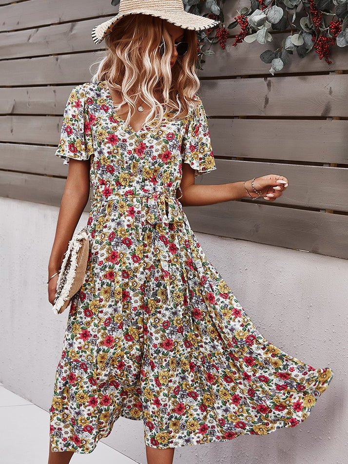 Small floral craft long dress - Fashionpara