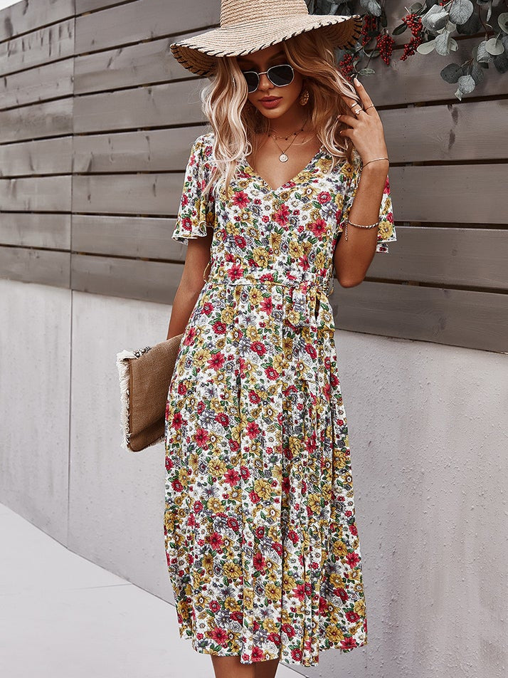 Small floral craft long dress - Fashionpara