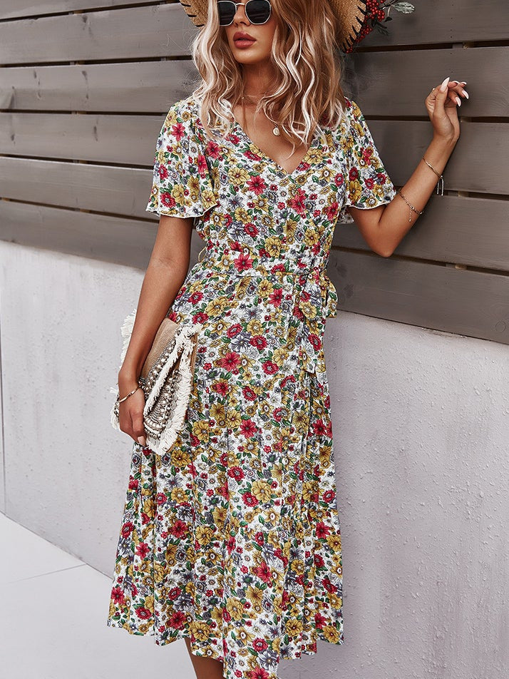 Small floral craft long dress - Fashionpara