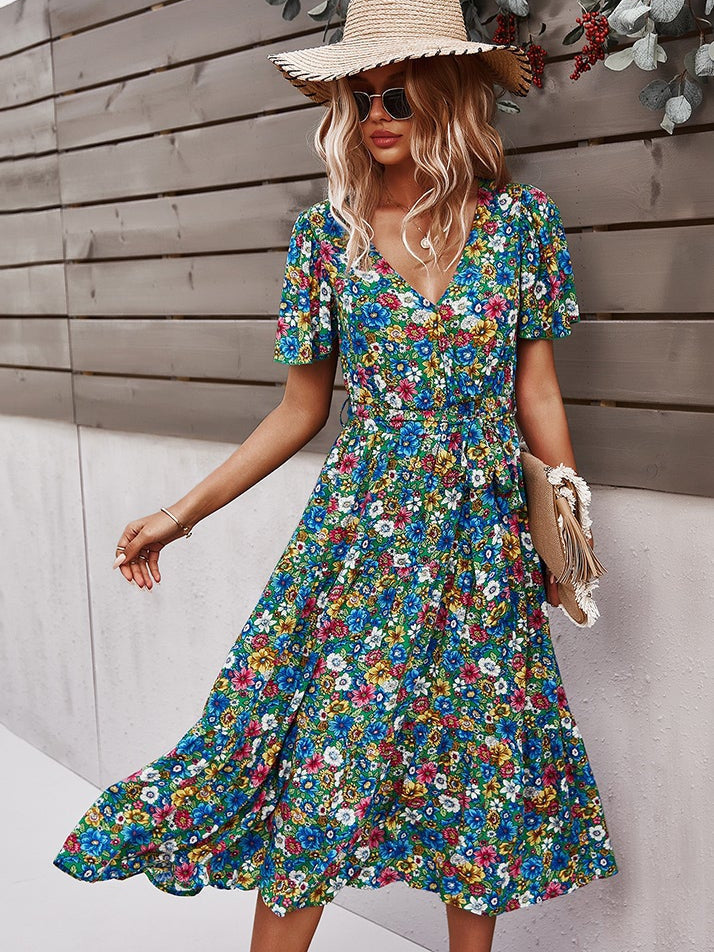 Small floral craft long dress - Fashionpara